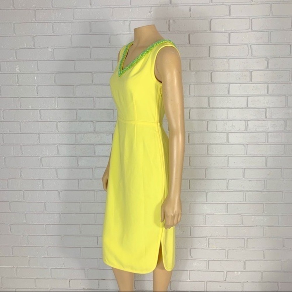 Tory Burch Yellow Portia Beaded V-Neck Sleeveless Sheath Dress NWT Sz 4 - Picture 5 of 9